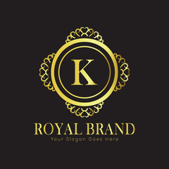 Letter Luxury brand logo design with a royal gold crown emblem and elegant typography
