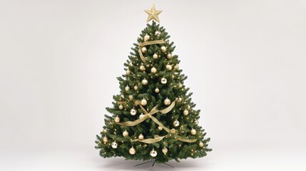 a decorated christmas tree with gold ornaments and ribbon