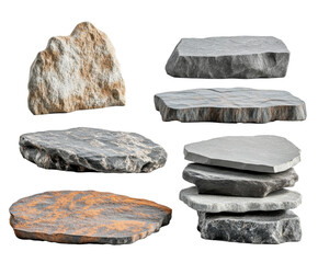 Natural Stone Slabs and Stacks - Modern Architectural Elements , isolated on white background PNG