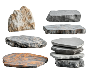 Natural Stone Slabs and Stacks - Modern Architectural Elements , isolated on white background PNG