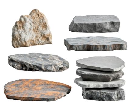 Natural Stone Slabs and Stacks - Modern Architectural Elements , isolated on white background PNG
