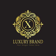 Letter Luxury brand logo design with a royal gold crown emblem and elegant typography
