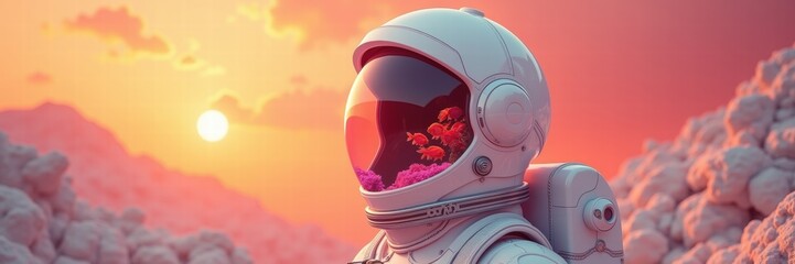 A futuristic astronaut gazes at a vibrant sunset, symbolizing exploration and innovation in space. Perfect for science, technology, and creative projects.
