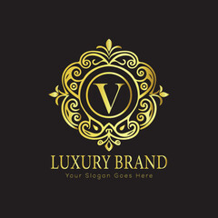 Letter Luxury brand logo design with a royal gold crown emblem and elegant typography
