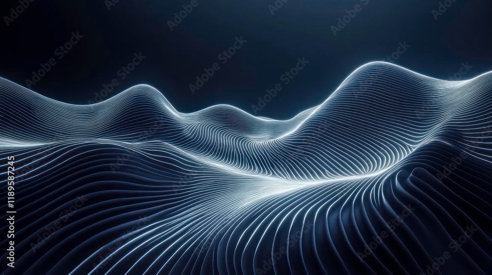 Aufkleber Abstract dark blue 3D rendering of flowing lines forming undulating hills.