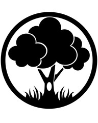 Big Tree with hollow and grass - vector illustration for logo or pictogram. Tree silhouette with hollow and grass around for identity, icon or sign	