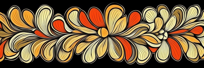 Vibrant and Colorful Abstract Floral Design Set Against a Deep Black Background
