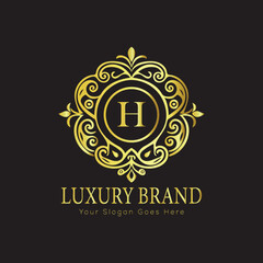 Letter Luxury brand logo design with a royal gold crown emblem and elegant typography
