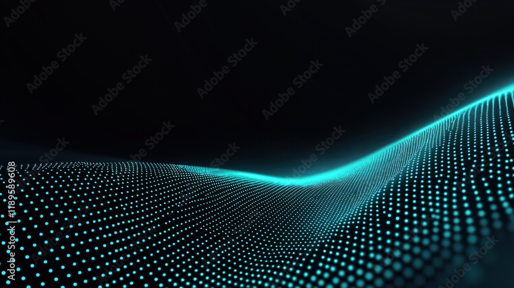 Poster abstract teal glowing diagonal lines on dark background. digital artwork with futuristic design. glo