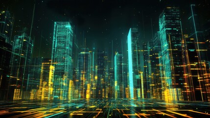 Neon cyberpunk city in abstract sci-fi atmosphere