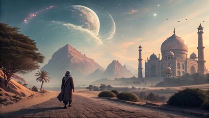 A surreal dreamscape where technology and cultural elements intertwine, creating a visually striking and thought-provoking composition. 