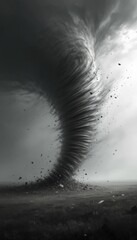 Monochrome Whirlwind of Destruction a Devastating Tornado Sweeping Across the Plains