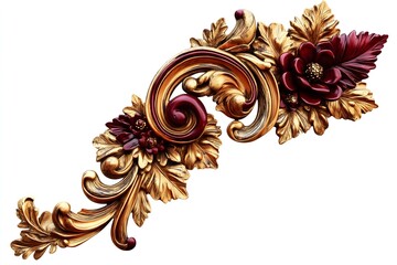 Luxurious Golden and Red Baroque Floral Ornament Design, Classic Vintage Decoration for Invitations, Frames, Artistic Projects, and Elegant Artwork