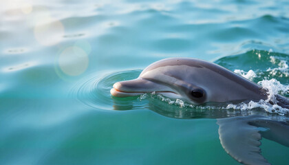 Dolphin using echolocation in calm ocean waters, intelligence in nature