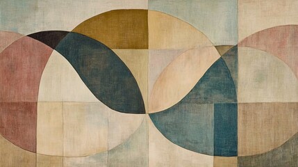 Abstract Geometric Art, Intertwined Circles and Earthy Tones