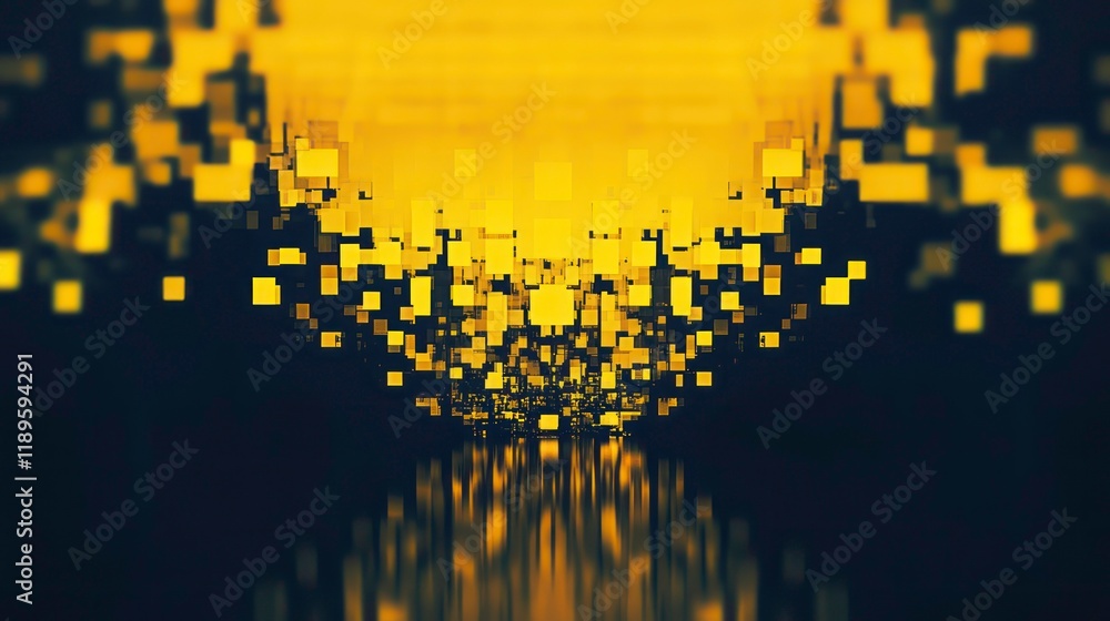 Fototapete abstract digital art with yellow and black squares creating a tunnel effect.