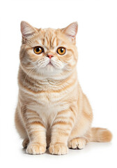 Fototapeta premium Adorable Cream British Shorthair Kitten Sitting Studio Shot White Background