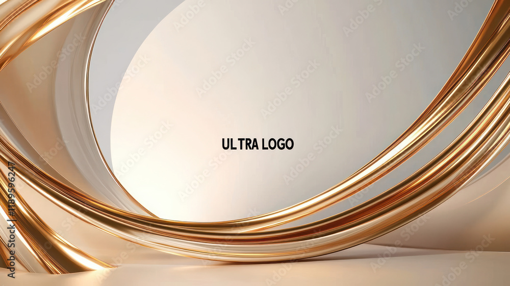 Poster 3d abstract background with golden curves and soft lighting, perfect for branding and logo display. 