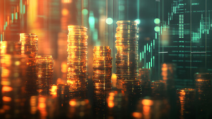 Obraz premium Golden Cryptocurrency Growth: Digital Finance in a Futuristic Market Landscape