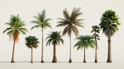 Collection of Diverse Palm Trees Against a White Background