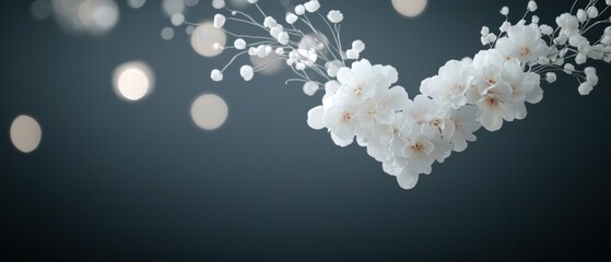 Digital illustration of a bunch of white flowers on a dark blue background. the flowers are in the shape of a heart and are arranged in a way that they are overlapping each other.