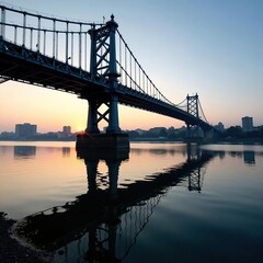 Obraz premium Reflections of iron bridge on the river surface, river, perspective