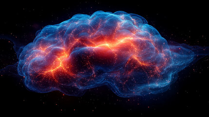 digital data background, computer circuit board, the human head, visualization of nebula, human brain

