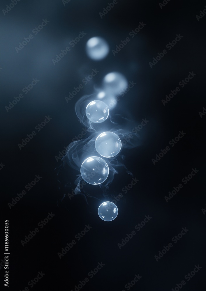 Poster Dark blue background with a few white bubbles floating in the air. the bubbles are of different sizes and shapes, and they appear to be floating in different directions.