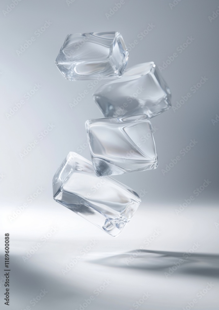 Aufkleber three ice cubes falling in the air. the cubes are transparent and appear to be floating in mid-air.