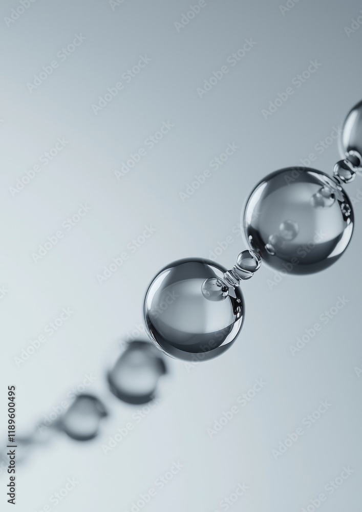 Poster close-up of a chain made up of three spheres. the spheres are spherical in shape and appear to be ma