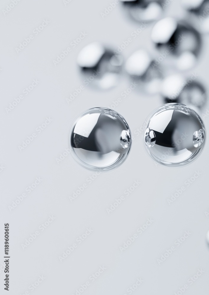 Poster close-up of two transparent spheres floating in the air. the spheres are spherical in shape and appe