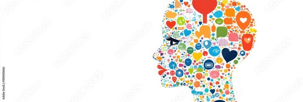 Aufkleber stylized human face composed of colorful icons representing emotions and ideas in a creative digital