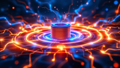 Abstract rendering of a vibrant power core with radiating energy fields and connections