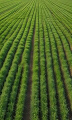Fototapeta premium Row upon row of freshly cut alfalfa grass cut in fields, alfalfa, agriculture