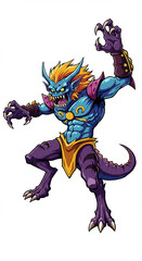 Fototapeta premium Fierce Cartoon Monster Blue Demon Fantasy Creature Game Art Illustration