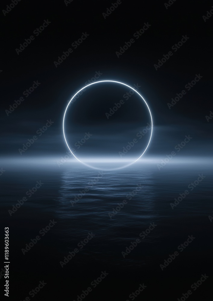 Poster digital art piece that appears to be a photograph of a ring of light. the ring is in the center of t