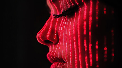 Abstract Portrait Woman Red Lines Face Digital Art Futuristic Technology Cyberpunk Style