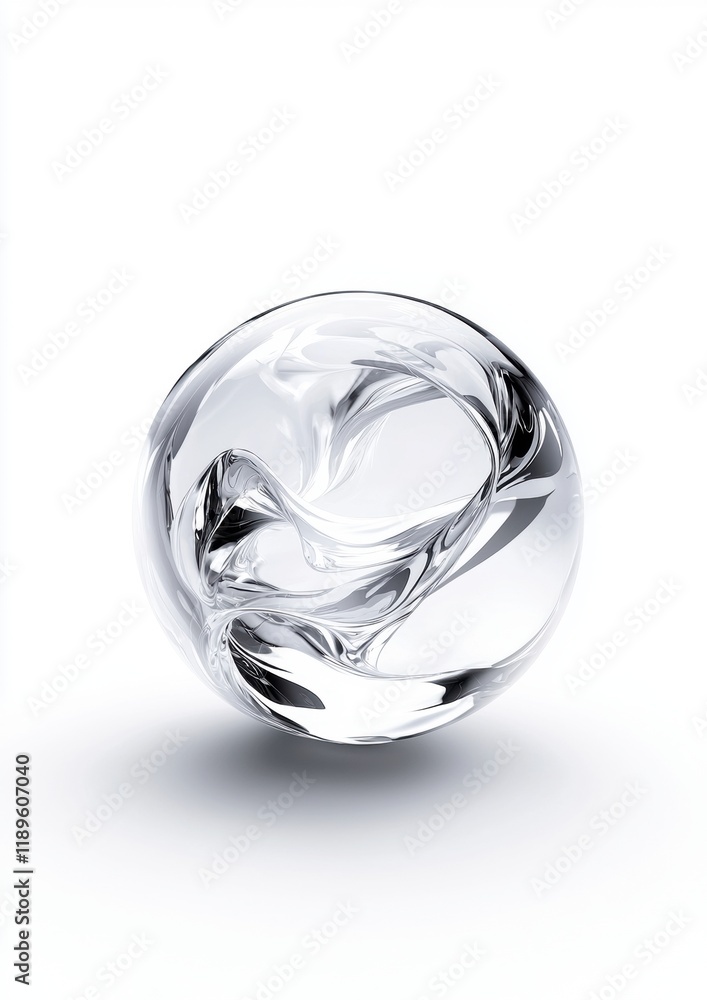Poster 3d rendering of a spherical object. it appears to be made of transparent glass or crystal, with a sm