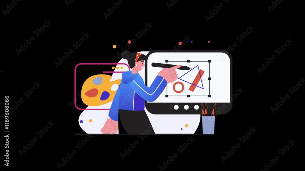 Aufkleber a woman of asian descent working on a digital design using a stylus, with a colorful palette and cre