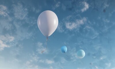 Obraz premium Single balloons drifting gently upwards in the pale blue atmosphere, buoyant orbs, subtle movement