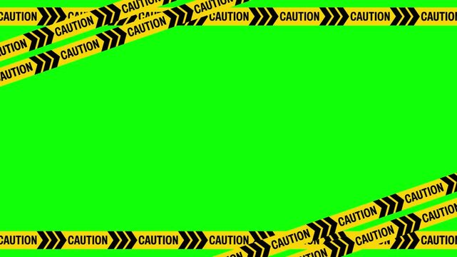 police line yellow and black color tape animation. caution tapes motion on green screen background. animated 4k chroma key