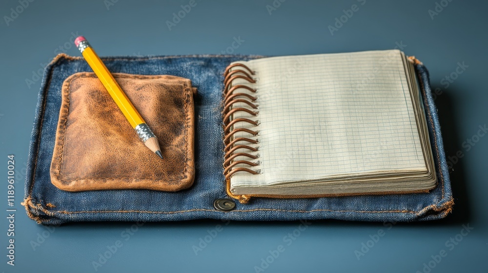 Poster writing tools on a desk with a notebook and pencils in a cozy setting