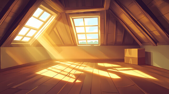 cartoon interior empty attic