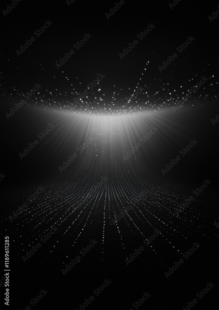 Poster black and white abstract background with a starburst effect. the starburst is made up of small white