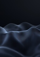 Abstract digital art piece with a dark blue color. it appears to be a close-up of a wave-like pattern that is made up of thin, wavy lines that create a textured surface.