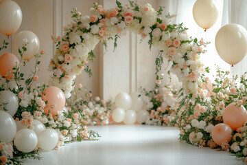 Digital party backdrop with balloon arch, floral arch, wedding backdrop, party background, balloons, drapery, dried flowers, Boho, composite backdrop 