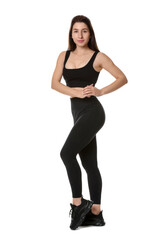 Fototapeta premium Portrait of woman in sportswear on white background