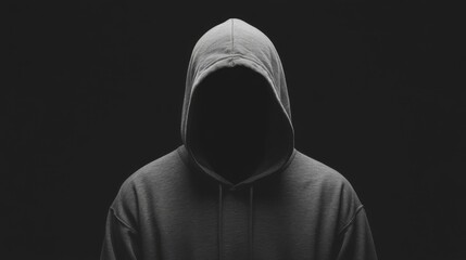 Mysterious hooded figure in shadow, dark background.
