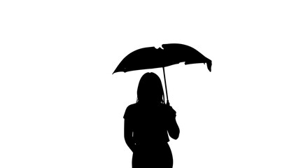 Vector icon silhouette of a person with a broken umbrella in the rain, symbolizing vulnerability and despair.
