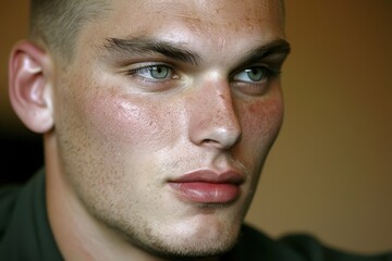 Obraz premium A man with a shaved head and a beard